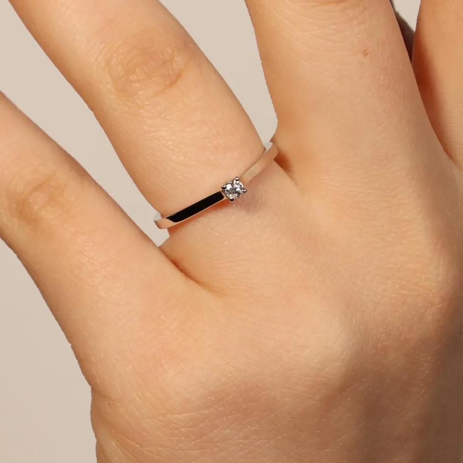 Discount Anello di Fidanzamento Incrocio Mini in Oro Bianco con Diamante 0,10 Carati Anelli Di Fidanzamento