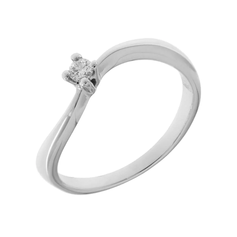 Sale Anello di Fidanzamento Onda in Oro Bianco con Diamante 0,08 Carati Anelli Di Fidanzamento
