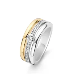 Fashion Anello Donna Ti Sento Milano in Argento 925 e Argento Placcato Oro Giallo con Zirconi Gioielli Ti Sento Milano