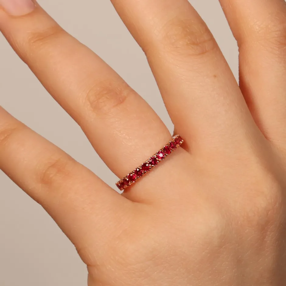 Fashion Anello Eternity Rosso Rubino in Oro Rosa 1,79 Carati Anelli Eternity