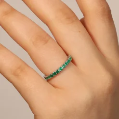 Discount Anello Eternity Verde Smeraldo in Oro Bianco 0,96 Carati Anelli Eternity