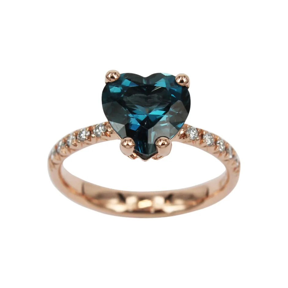 New Anello Cuore Piccolo con Topazio London e Diamanti Taglio Brillante Le Mie Creazioni | Anelli