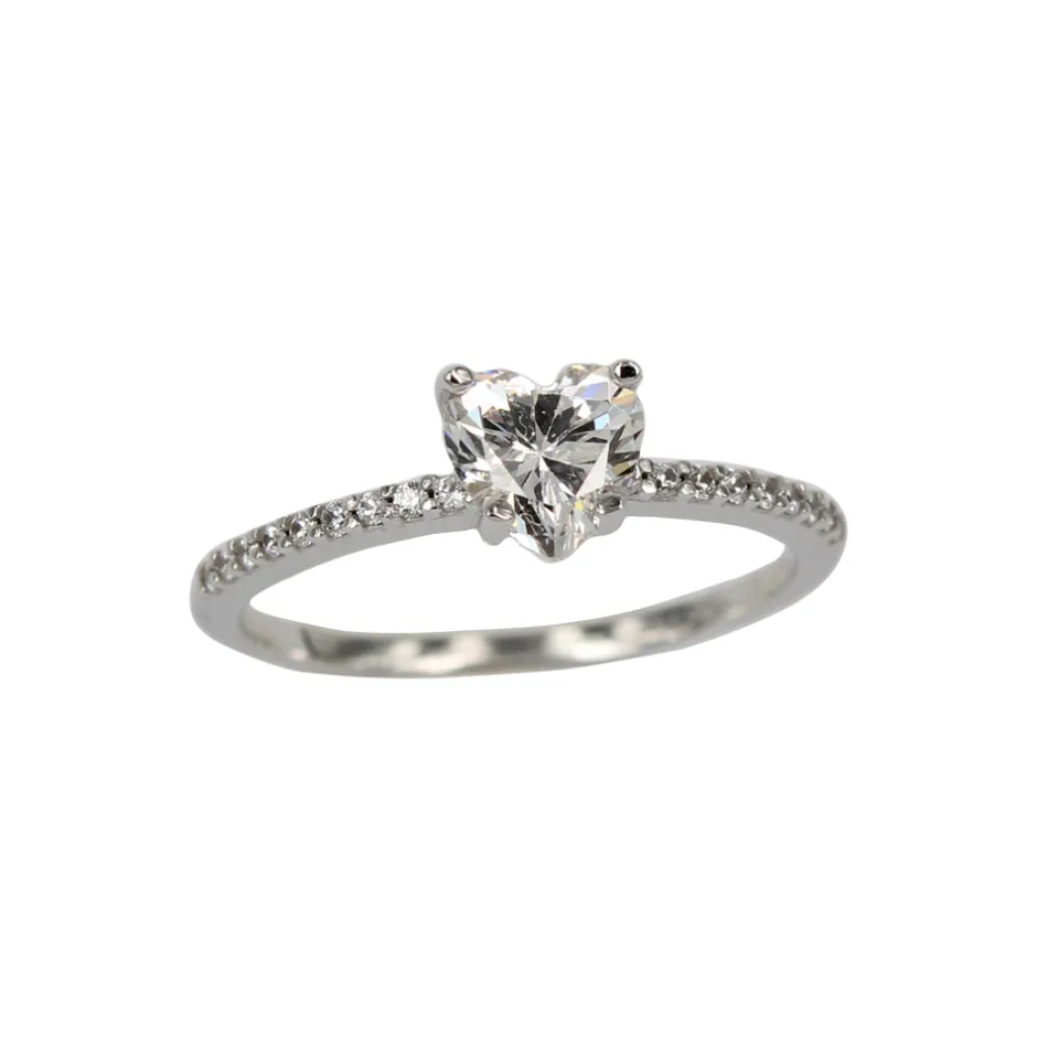 Best Anello Cuore Solitario in Oro Bianco con Zirconi Anelli