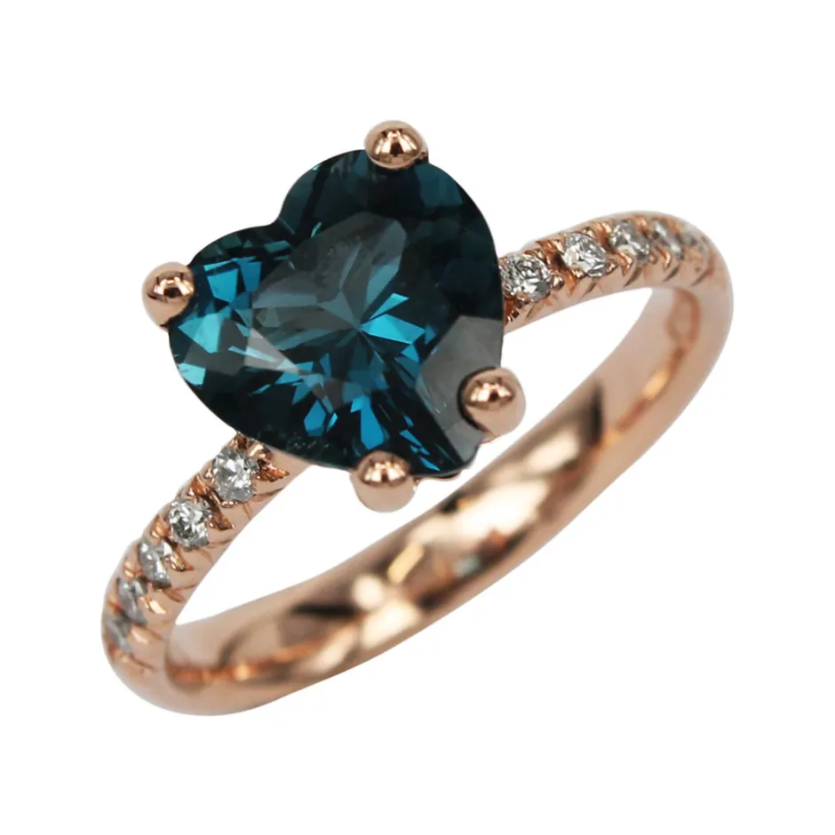 New Anello Cuore Piccolo con Topazio London e Diamanti Taglio Brillante Le Mie Creazioni | Anelli