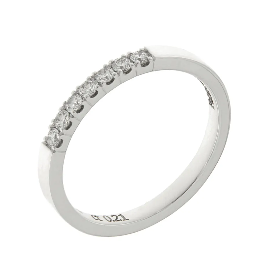 Fashion Anello Fedina Rigata in Oro Bianco con Diamanti Anelli