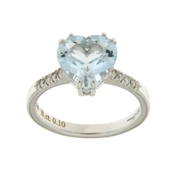 Online Anello in Oro Bianco con Acqua Marina Taglio Cuore e Diamanti Taglio Brillante Anelli
