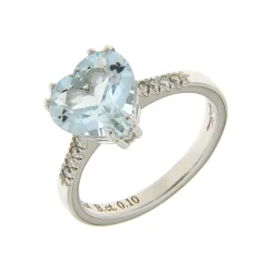 Online Anello in Oro Bianco con Acqua Marina Taglio Cuore e Diamanti Taglio Brillante Anelli