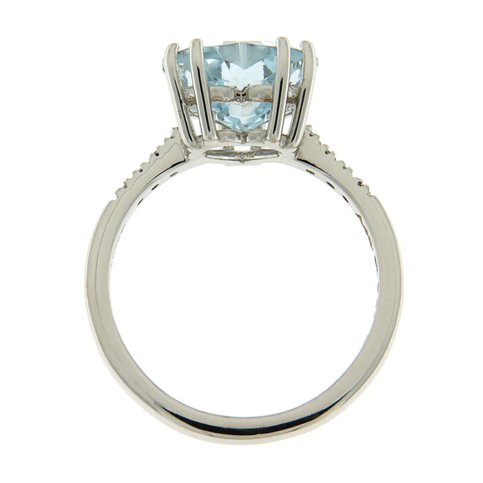 Online Anello in Oro Bianco con Acqua Marina Taglio Cuore e Diamanti Taglio Brillante Anelli
