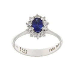 Clearance Anello Kate Medio con Zaffiro Blu in Oro Bianco e Diamanti Taglio Brillante Anelli