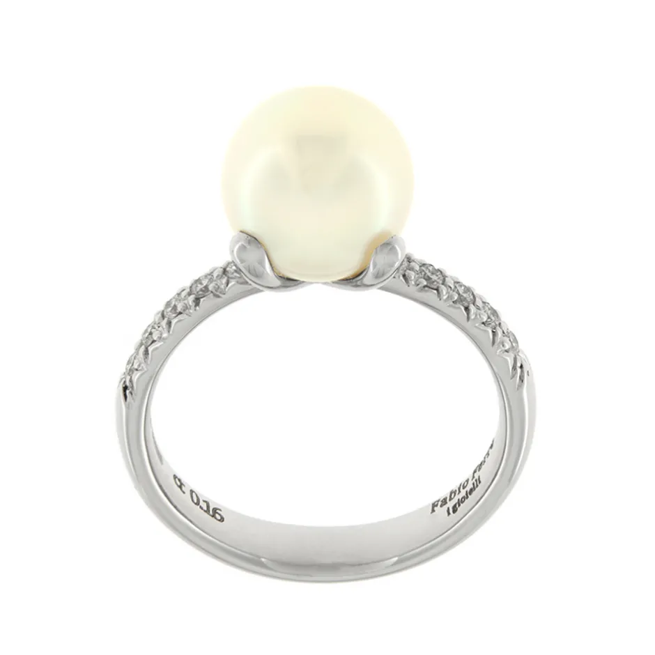Sale Anello Perla Akoya in Oro Bianco con Diamanti 9 mm Anelli