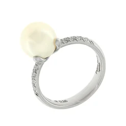 Sale Anello Perla Akoya in Oro Bianco con Diamanti 9 mm Anelli