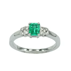 Discount Anello Smeraldo Solitario con Diamanti Taglio Brillante Anelli