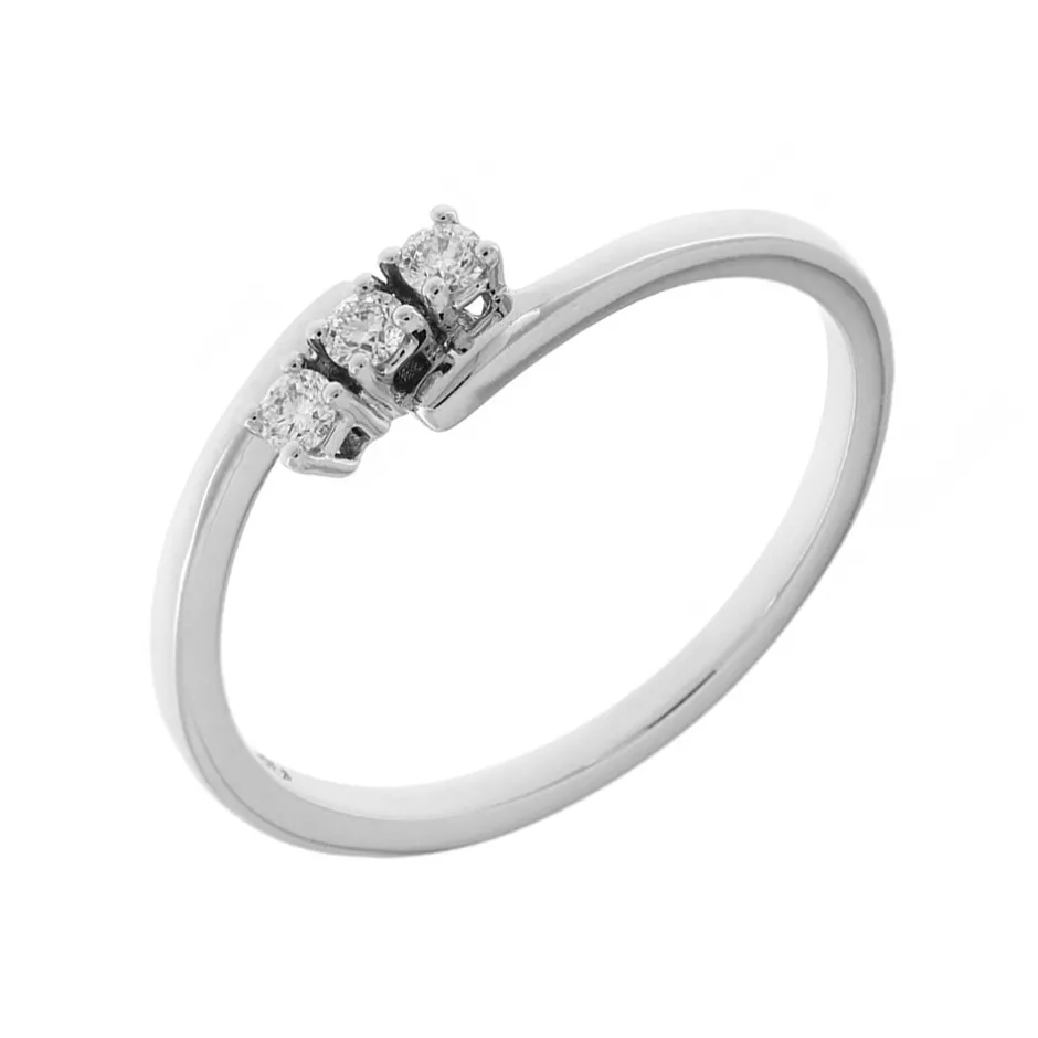 Clearance Anello Trilogy Asimmetrico in Oro Bianco con Diamanti 0,10 Carati Anelli Trilogy