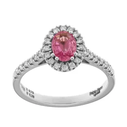 Sale Anello Zaffiro Rosa Ovale in Oro Bianco con Diamanti Anelli