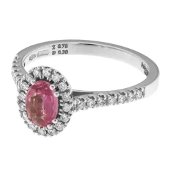 Sale Anello Zaffiro Rosa Ovale in Oro Bianco con Diamanti Anelli