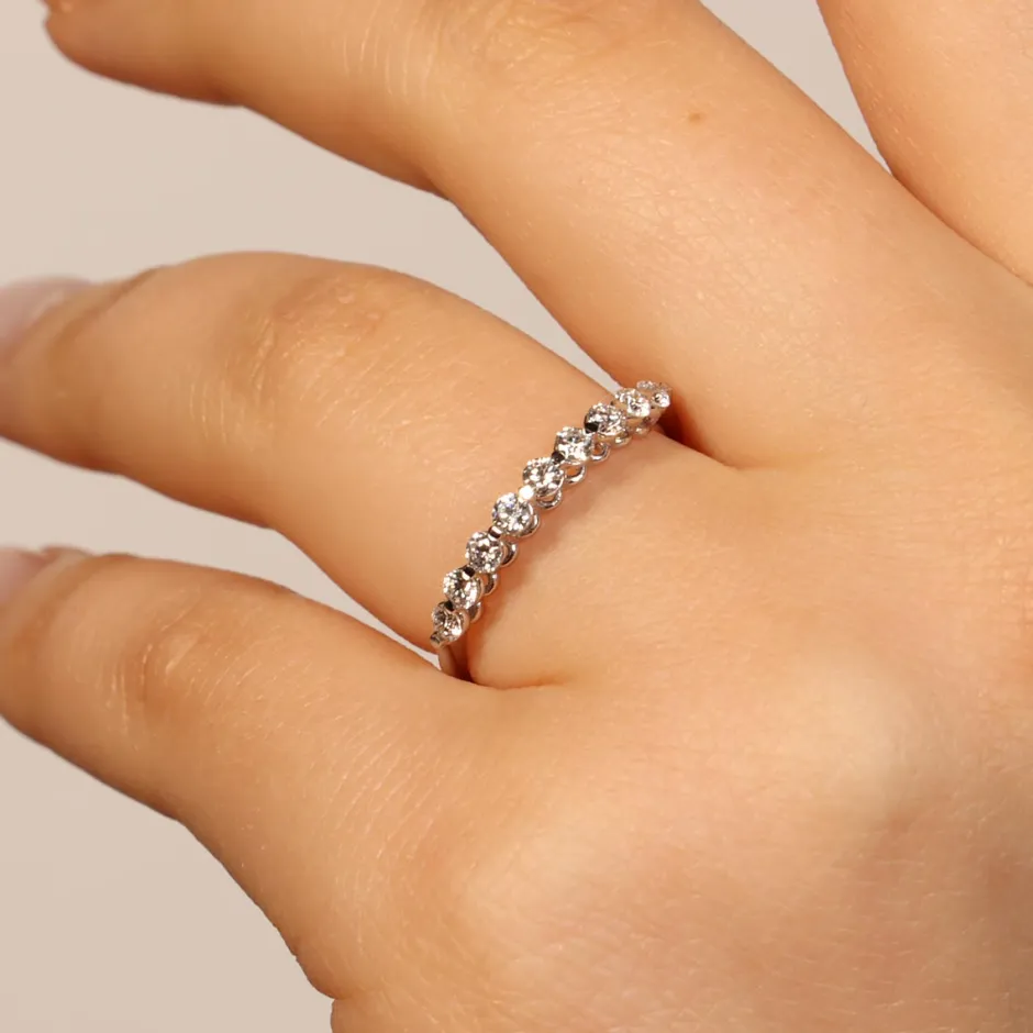 Sale Anello Fedina in Oro Bianco con Diamanti 0,43 Carati Anelli