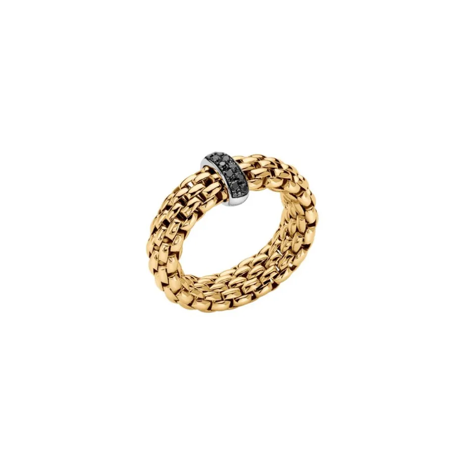 Clearance Anello Fope Collezione Vendome Flex It in Oro Giallo con Pave di Diamanti Neri Uomo Gioielli Fope | Gioielli Fope Uomo