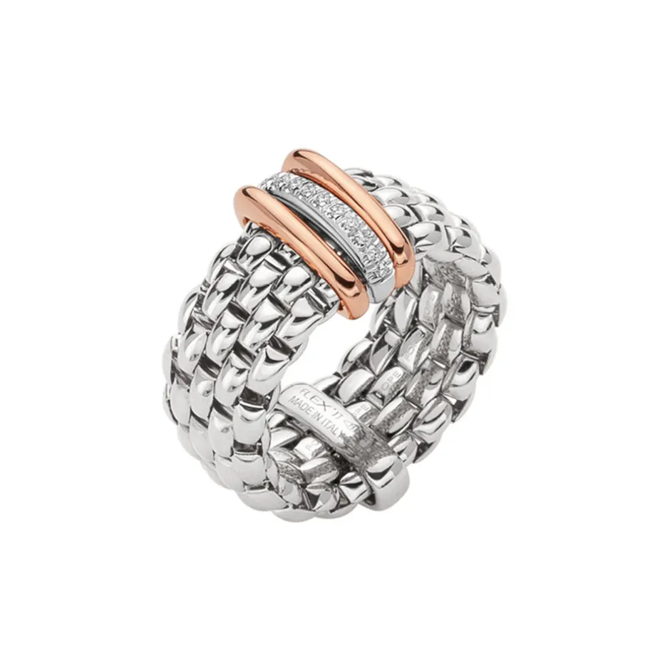 Discount Anello Fope Flex It Collezione Panorama in Oro Bianco e Rosa Misura Medium Gioielli Fope
