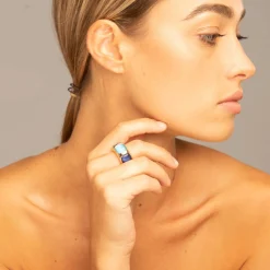 Hot Anello Madi Laguna Blu con Tris di Quarzi Sfumature di Blu Gioielli Madi