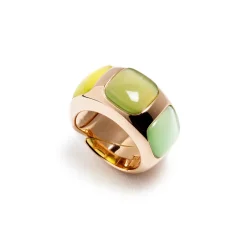 Outlet Anello Madi Laguna Oliva con Tre Quarzi Idrotermali Verdi Gioielli Madi
