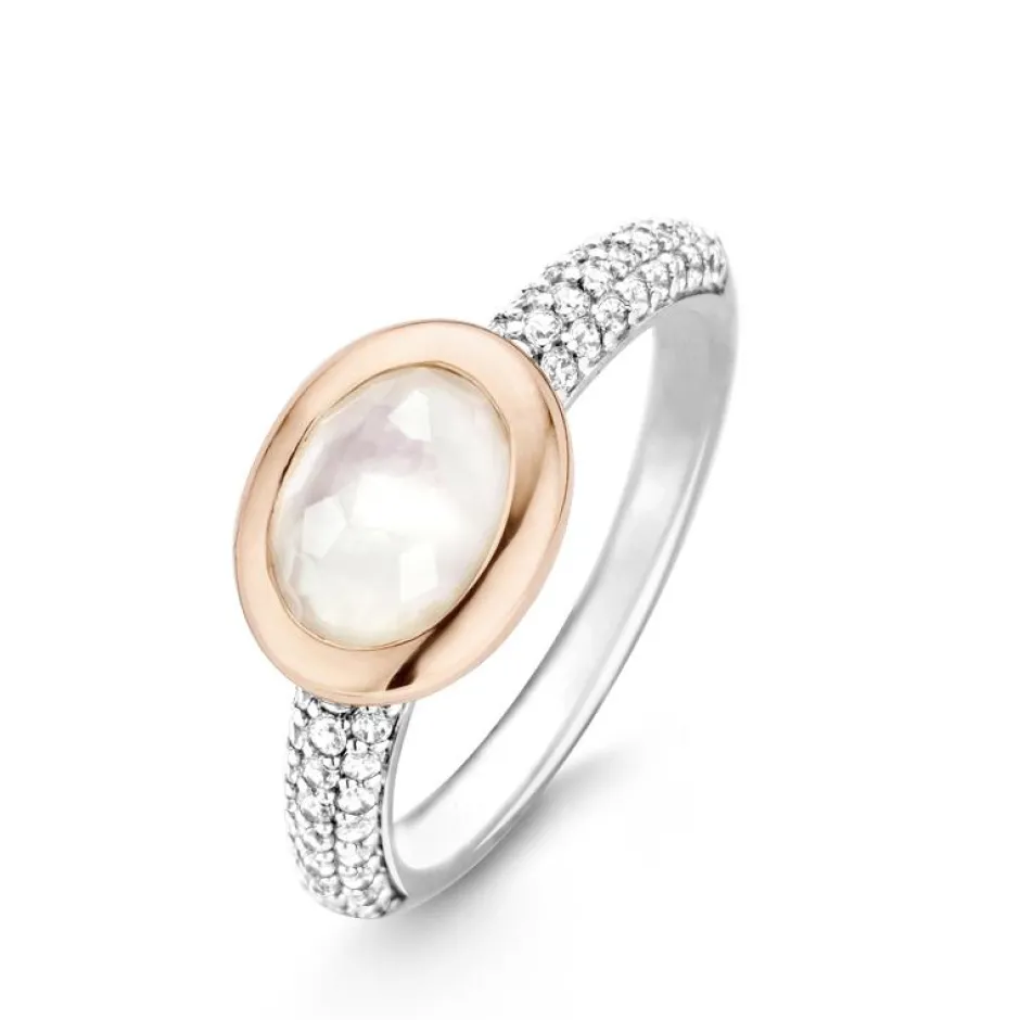 Best Anello Ti Sento Milano Donna In Argento 925 Con Madreperla Ovale E Zirconi Gioielli Ti Sento Milano