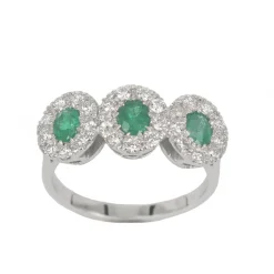 New Anello Trilogy in Oro Bianco con Smeraldi e Diamanti Taglio Brillante Le Mie Creazioni | Anelli