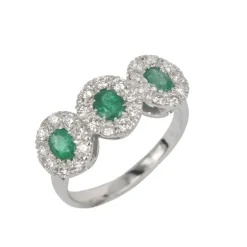 New Anello Trilogy in Oro Bianco con Smeraldi e Diamanti Taglio Brillante Le Mie Creazioni | Anelli