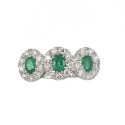 New Anello Trilogy in Oro Bianco con Smeraldi e Diamanti Taglio Brillante Le Mie Creazioni | Anelli