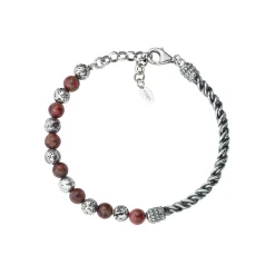 Hot Bracciale Amen Treccia Pietra Lavica e Occhio di Tigre Rosso Outlet Gioielli