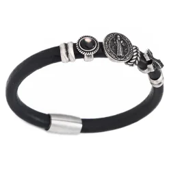 Online Bracciale Amen Uomo in Pelle Nero e Bronzo Bianco Lunghezza Cm. 20 Collezione A-Men Gioielli Amen | Outlet Gioielli
