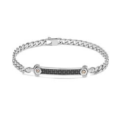 Outlet Bracciale Comete Gioielli Targhetta Carbonio in Argento Uomo Gioielli Comete Uomo