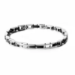 Online Bracciale Comete Pins UBR 576 In Acciaio e PVD Nero Con Diamante Uomo Gioielli Comete Uomo