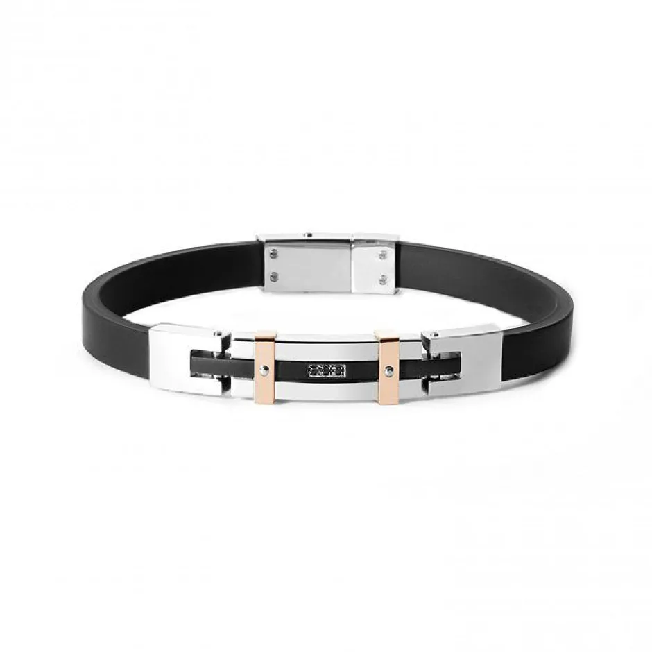Clearance Bracciale Comete Uomo Costellation In Gomma Nera Con PVD Nero e Rosè Uomo Gioielli Comete Uomo