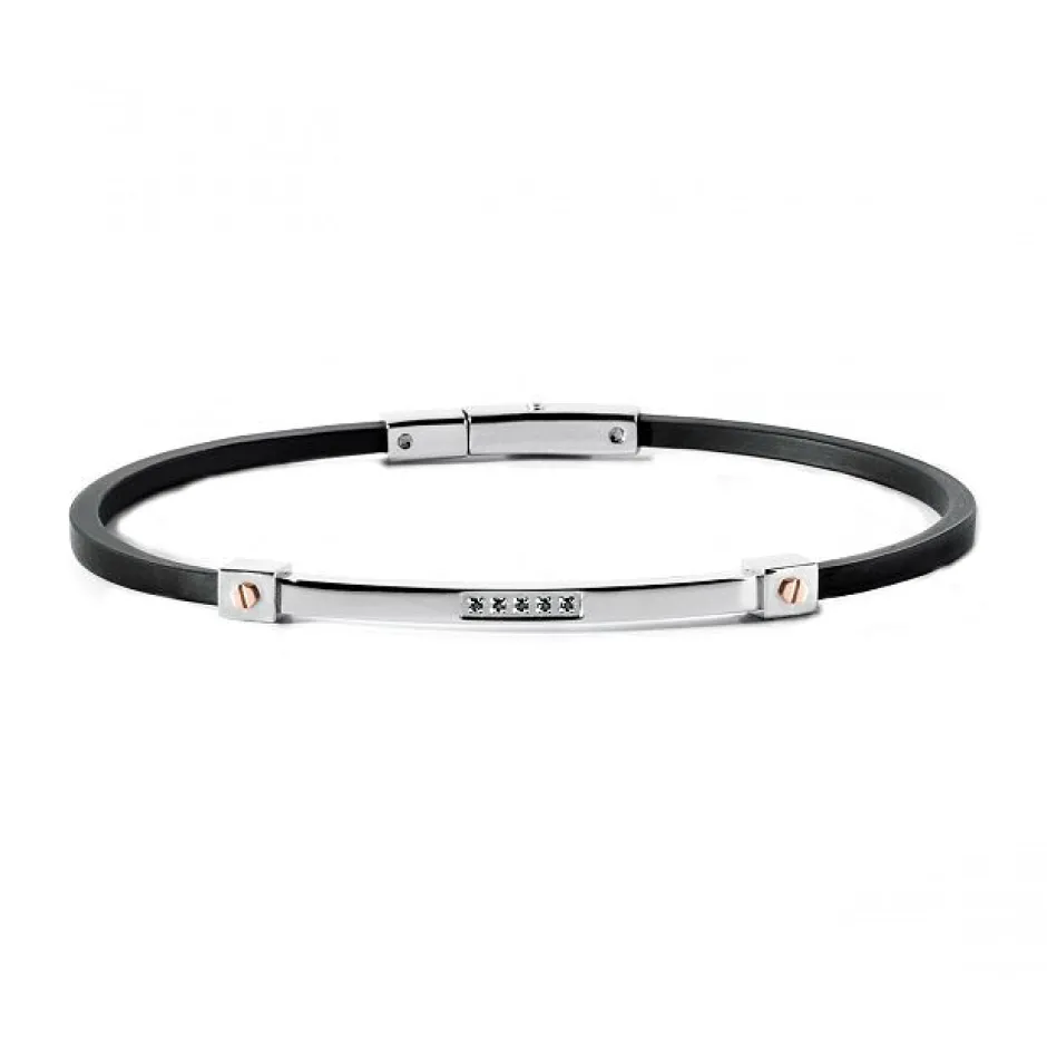 Hot Bracciale Comete Uomo Delta in Gomma e Acciaio Con Spinello Nero Uomo Gioielli Comete Uomo