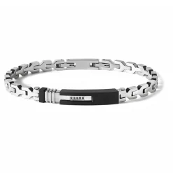 Fashion Bracciale Comete Uomo Hug In Acciaio Lucido e PVD Nero Con Spinello Nero Uomo Gioielli Comete Uomo