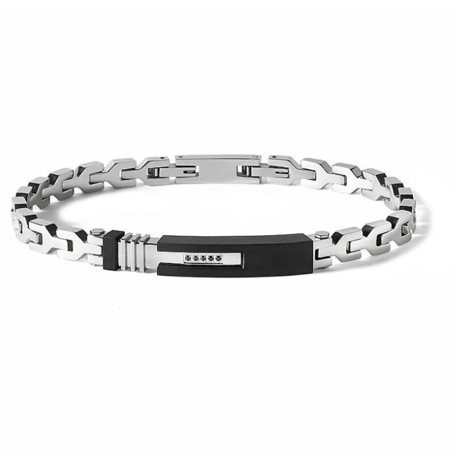 Fashion Bracciale Comete Uomo Hug In Acciaio Lucido e PVD Nero Con Spinello Nero Uomo Gioielli Comete Uomo