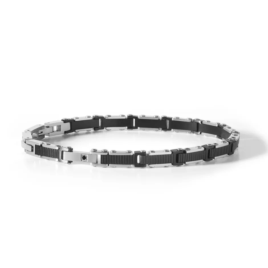 Fashion Bracciale Comete Uomo in Acciaio e PVD Nero con Zircone Nero Collezione Cross Uomo Gioielli Comete Uomo