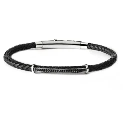 Fashion Bracciale Comete Uomo UBR 634 Collezione Random In Gomma Nera Con Argento e Spinello Nero Uomo Gioielli Comete Uomo
