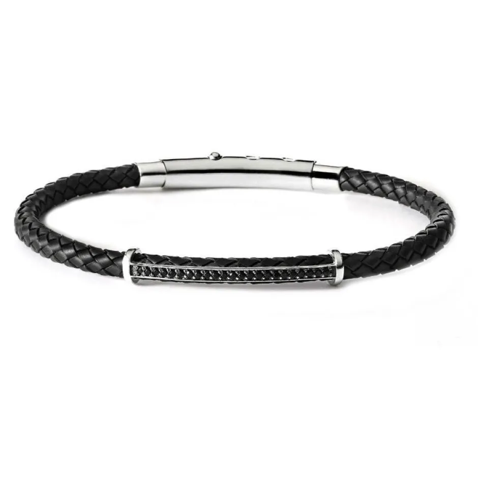 Fashion Bracciale Comete Uomo UBR 634 Collezione Random In Gomma Nera Con Argento e Spinello Nero Uomo Gioielli Comete Uomo