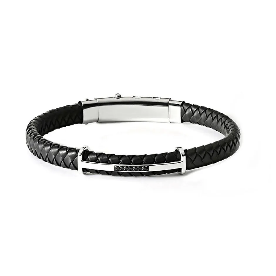 Fashion Bracciale Comete Uomo UBR 632 Collezione Random In Gomma Con Argento e Spinello Nero Uomo Gioielli Comete Uomo