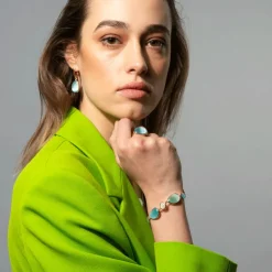 Outlet Bracciale Madi Laguna Goccia con Nove Quarzi Idrotermali Colorati Gioielli Madi
