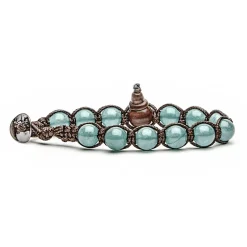 Discount Bracciale Tamashii Originale Tibetano in Giada Verde Lago Laccio Marrone Gioielli Tamashii