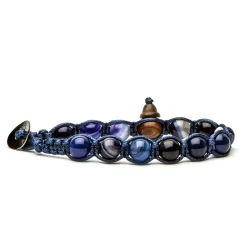 Outlet Bracciale Tamashii Tibetano in Agata Striata Blu Scuro su Base in Cordino Blu Gioielli Tamashii