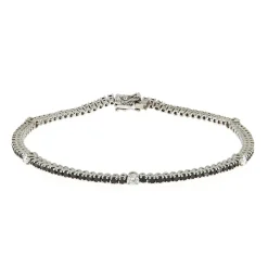 Discount Bracciale Tennis con Diamanti Neri e Bianchi in Oro Bianco Bracciali Tennis