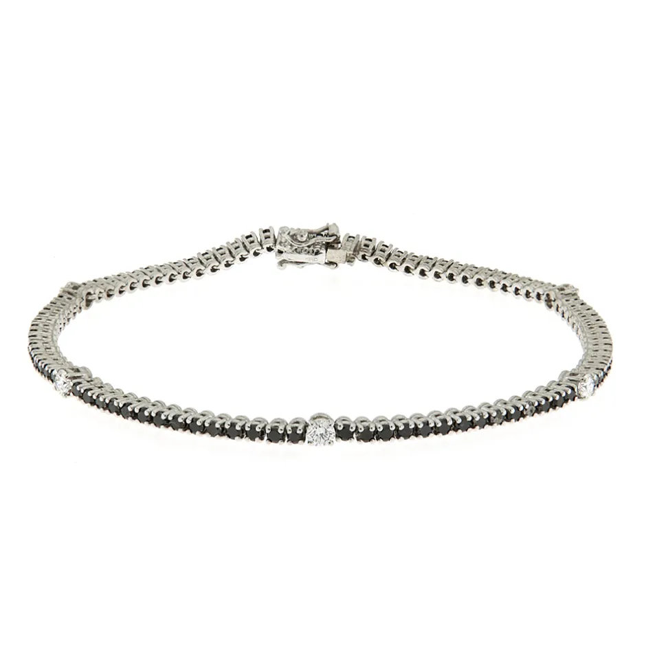 Discount Bracciale Tennis con Diamanti Neri e Bianchi in Oro Bianco Bracciali Tennis