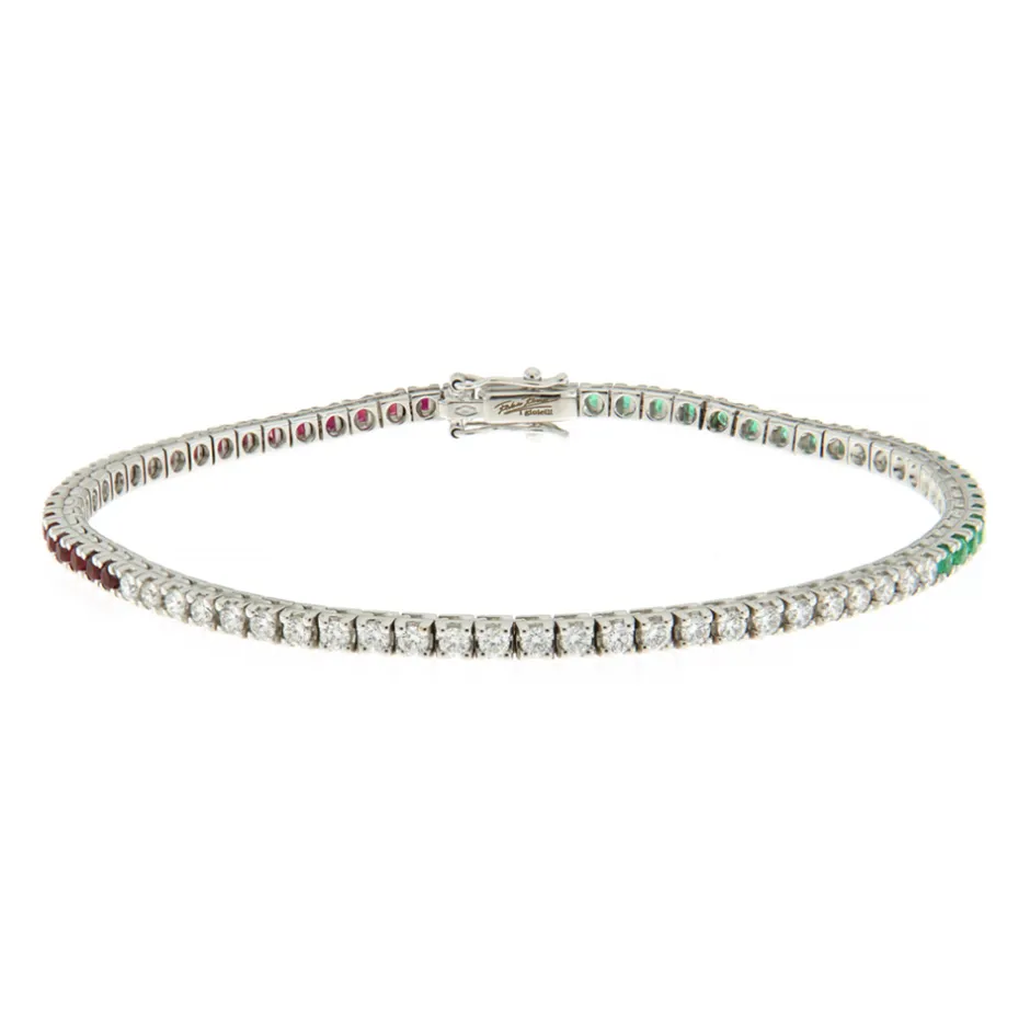 Hot Bracciale Tennis Italy in Oro Bianco con Diamanti Rubini Smeraldi Bracciali Tennis