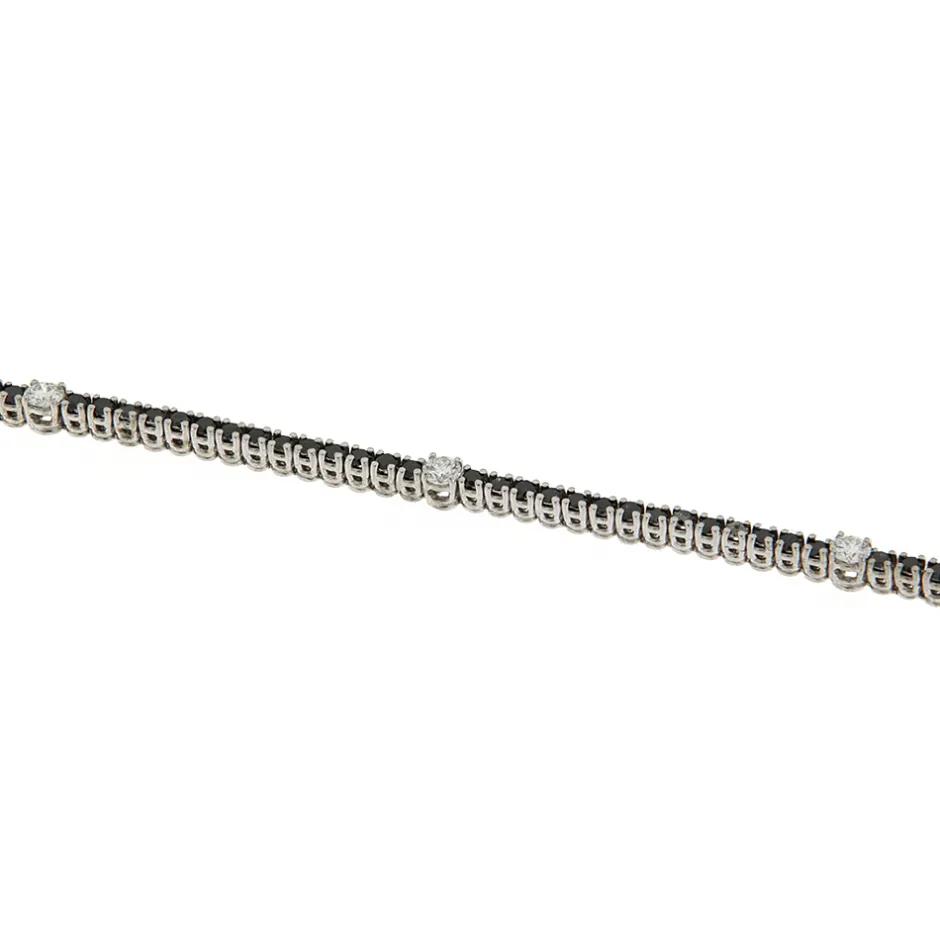Discount Bracciale Tennis con Diamanti Neri e Bianchi in Oro Bianco Bracciali Tennis