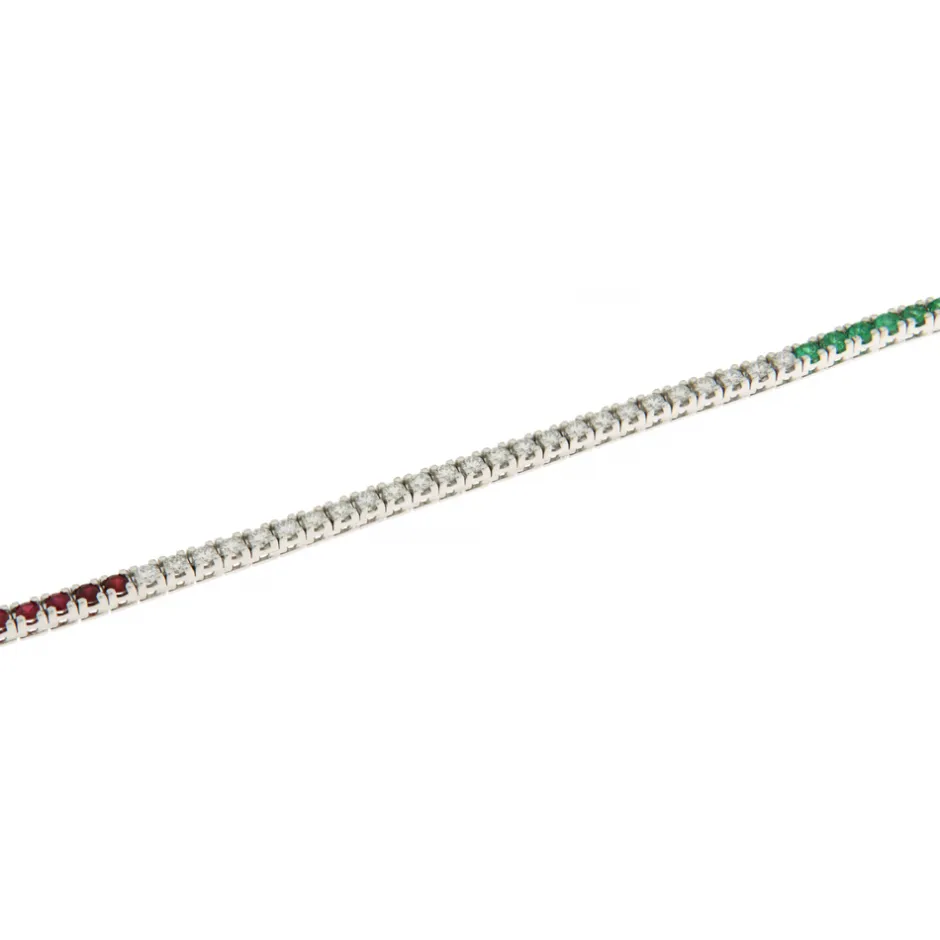 Hot Bracciale Tennis Italy in Oro Bianco con Diamanti Rubini Smeraldi Bracciali Tennis