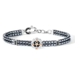 Clearance Bracciale Uomo Comete Gioielli in Argento 925 con Ematite Nera e Zirconi Neri Collezione Stella Polare Uomo Gioielli Comete Uomo