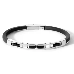Clearance Bracciale Uomo Comete Gioielli In Caucciù Nero e Acciaio PVD Nero Con Diamante Uomo Gioielli Comete Uomo